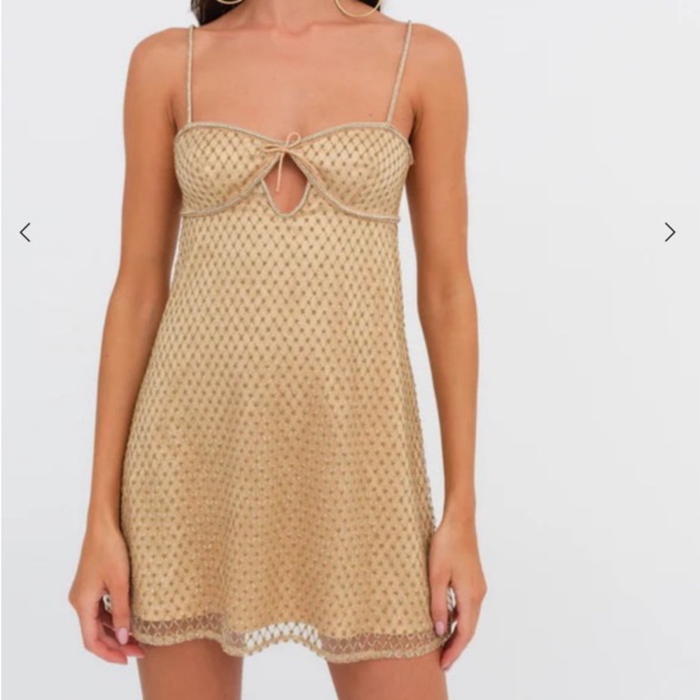 For Love and Lemons Gold Glitter Slip dress